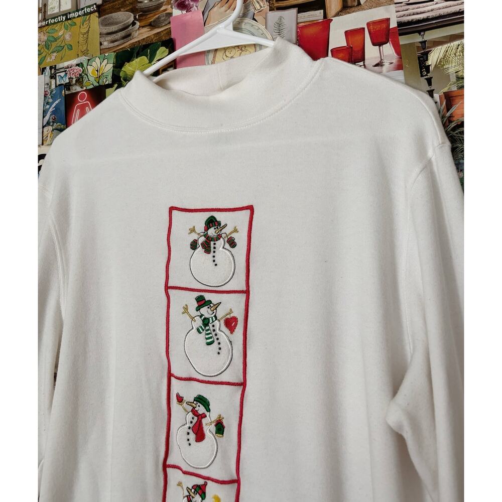 White Vintage Studio Joy Snowman Long Sleeve Tee XL - Picture 2 of 6